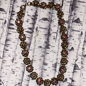 Floral Gold and Pink Costume Necklace